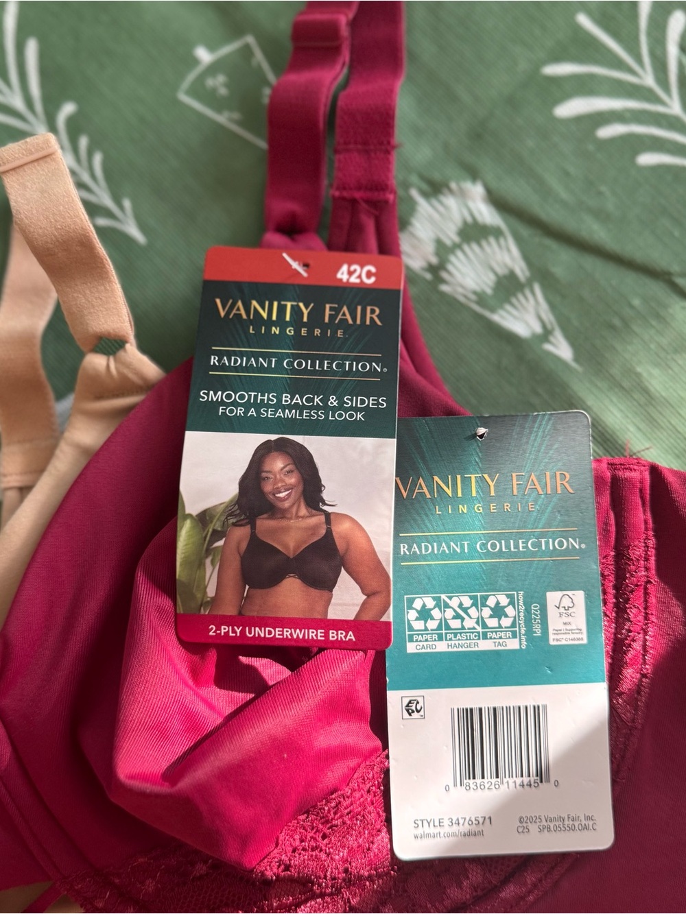 Vanity Fair Radiant Back Smoothing Underwire Bras 42C Beige Magenta LOT OF 2 - Picture 14 of 16